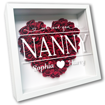 Personalised Framed Flower Floral Heart Grandmother Nanny Grandma Custom Birthday Keepsake Unique Gift Heart Flower Roses Shadow Box Frame
