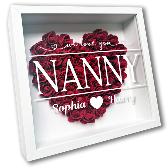 Personalised Framed Flower Floral Heart Grandmother Nanny Grandma Custom Birthday Keepsake Unique Gift Heart Flower Roses Shadow Box Frame