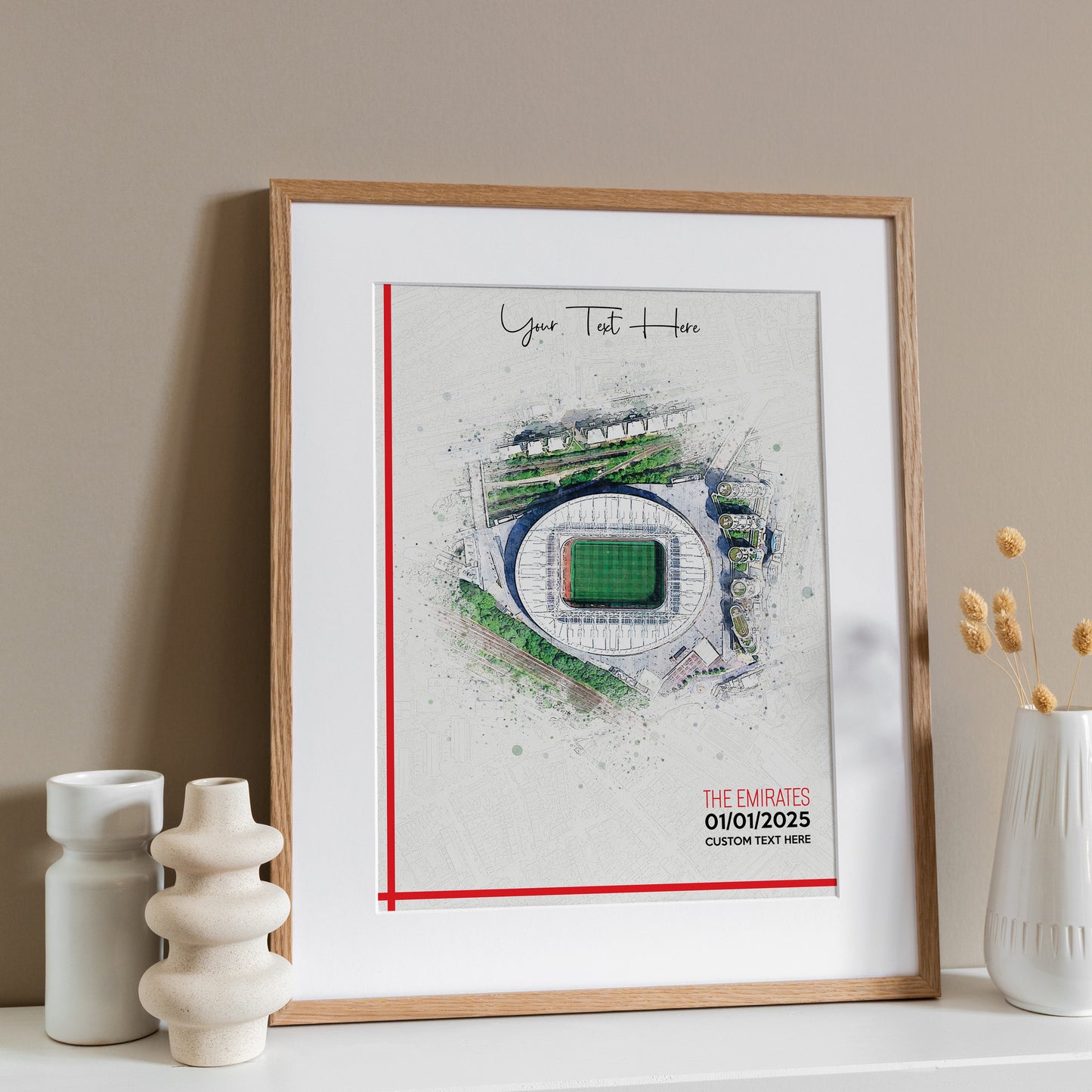 Bespoke Stadium Design Football Stadium Poster Artwork, Personalised Watercolour Art Print, Custom Aerial Layout - Framing options available ANY STADIUM Worldwide.