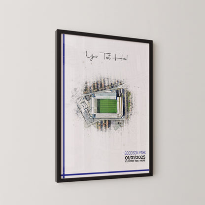 Everton, 'Goodison Park' Football Stadium Poster Artwork, Personalised Watercolour Art Print, Custom Aerial Layout - Framing options available ANY STADIUM Worldwide.