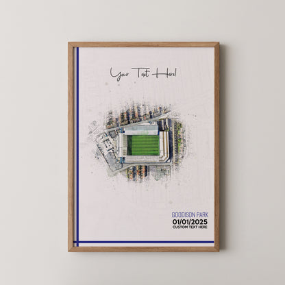 Everton, 'Goodison Park' Football Stadium Poster Artwork, Personalised Watercolour Art Print, Custom Aerial Layout - Framing options available ANY STADIUM Worldwide.