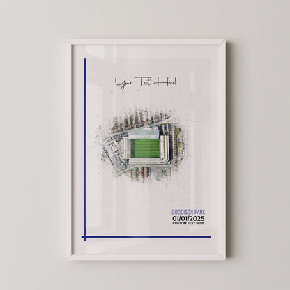 Everton, 'Goodison Park' Football Stadium Poster Artwork, Personalised Watercolour Art Print, Custom Aerial Layout - Framing options available ANY STADIUM Worldwide.