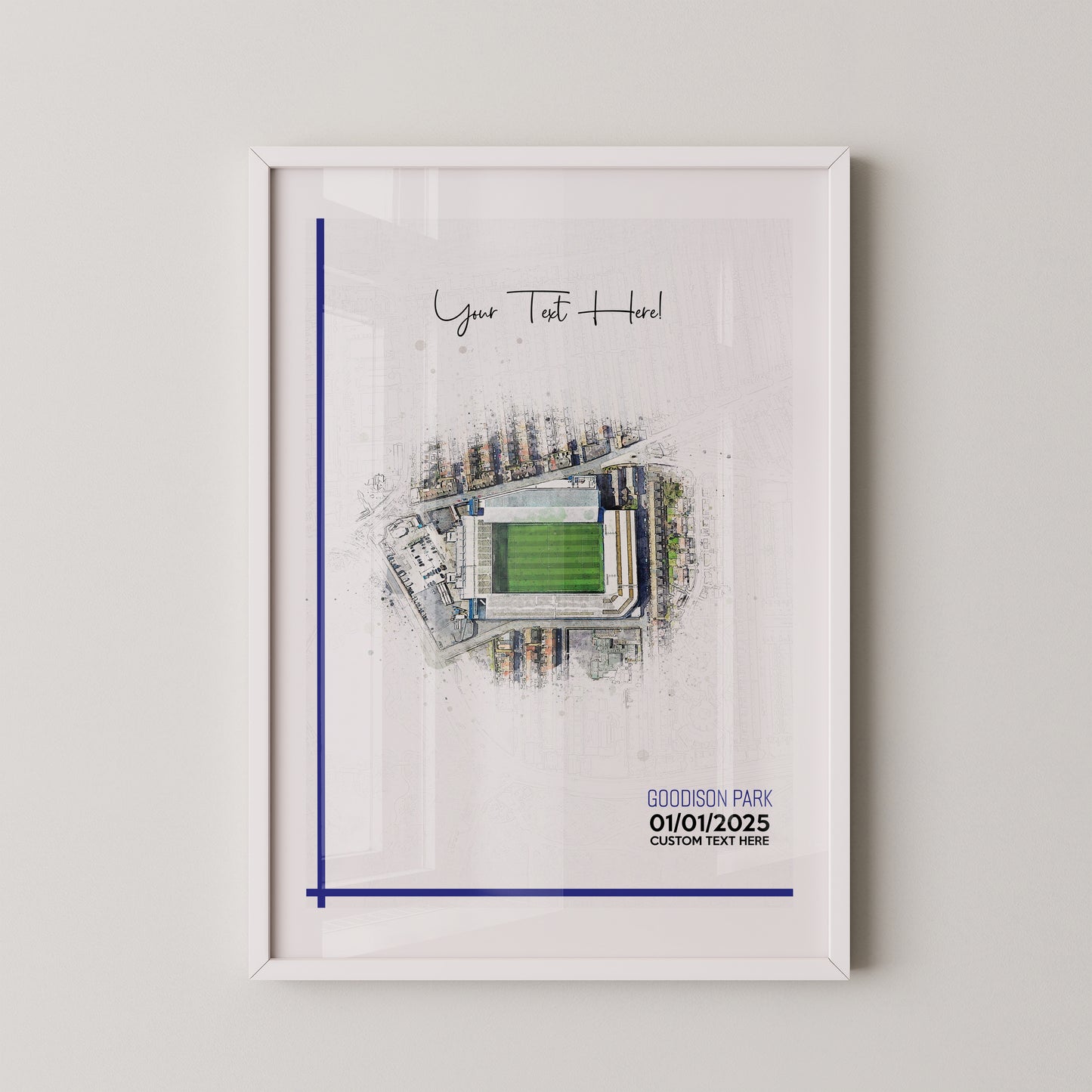 Bespoke Stadium Design Football Stadium Poster Artwork, Personalised Watercolour Art Print, Custom Aerial Layout - Framing options available ANY STADIUM Worldwide.