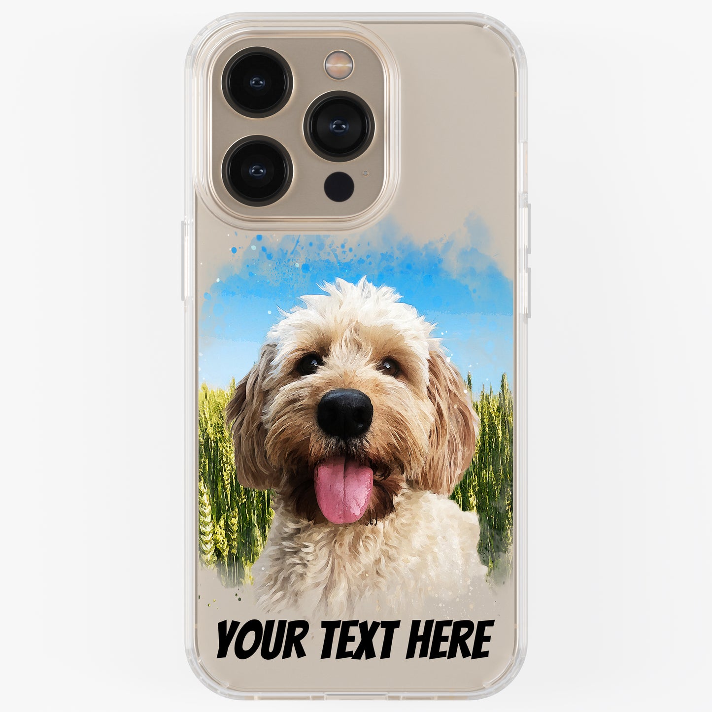 Personalised Pet Portrait Phone Case – Clear Silicone with Custom Brush Art Background | iPhone & Samsung