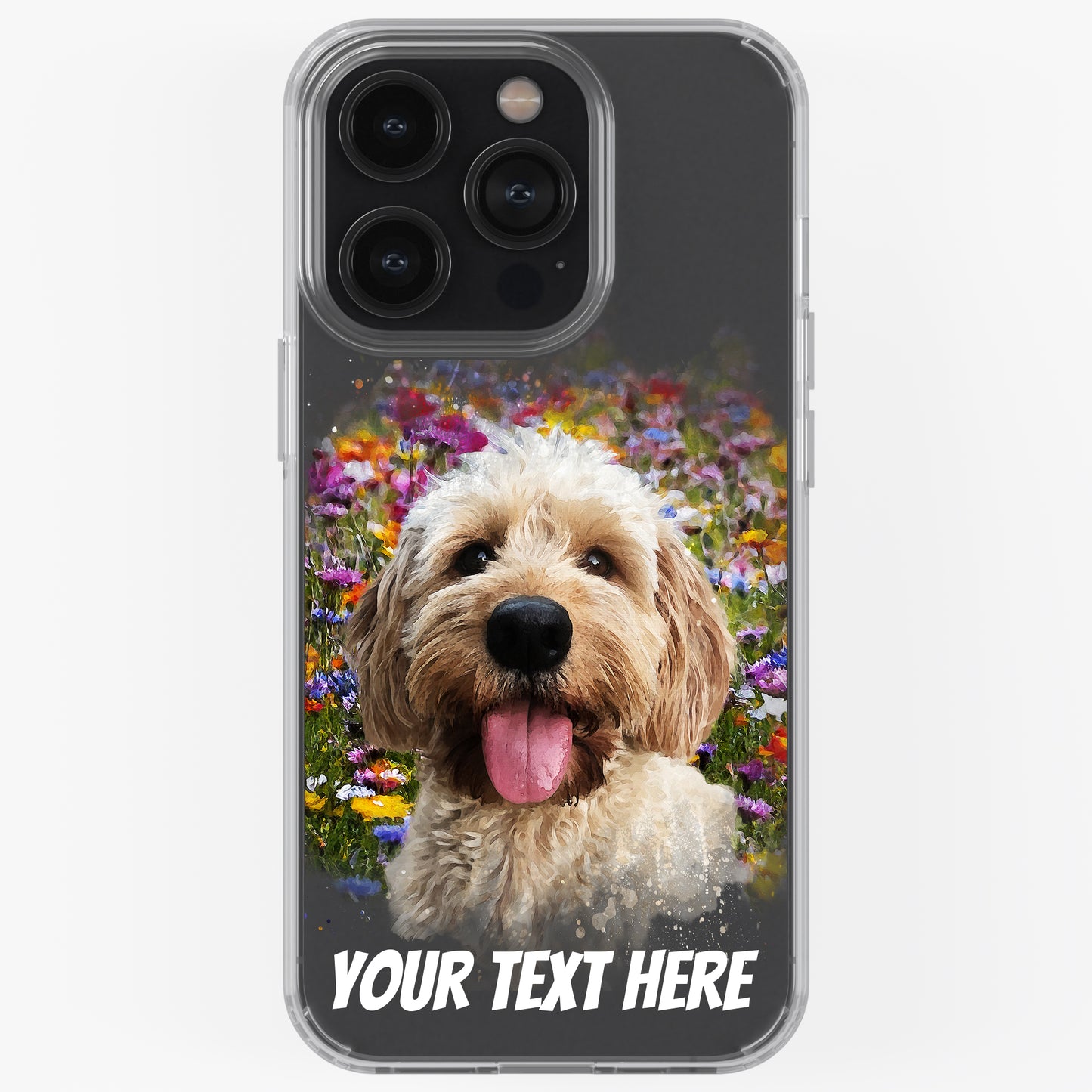 Personalised Pet Portrait Phone Case – Clear Silicone with Custom Brush Art Background | iPhone & Samsung