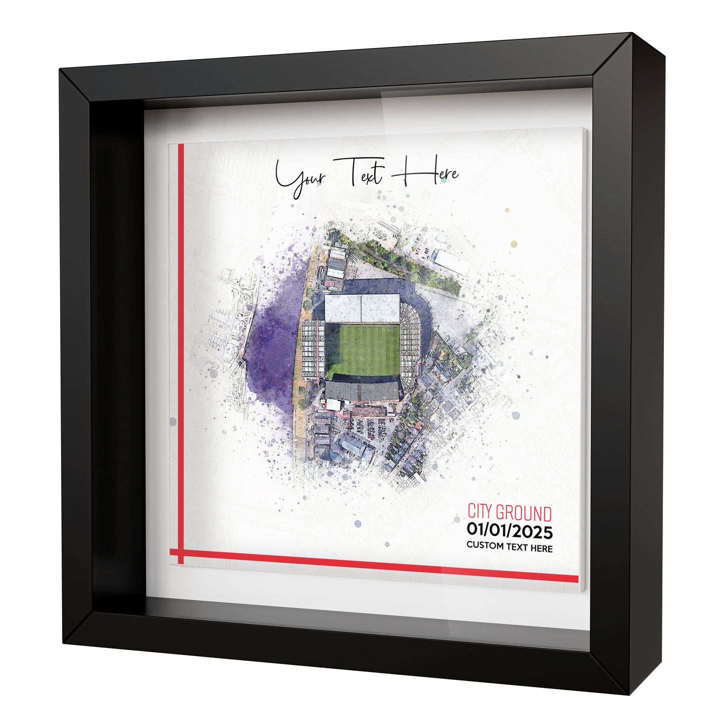 Framed Ceramic Tile Art: Personalised Football Stadium Art Print, Custom Aerial Map - ANY STADIUM Worldwide, Bespoke Text, Football Gift Keepsake