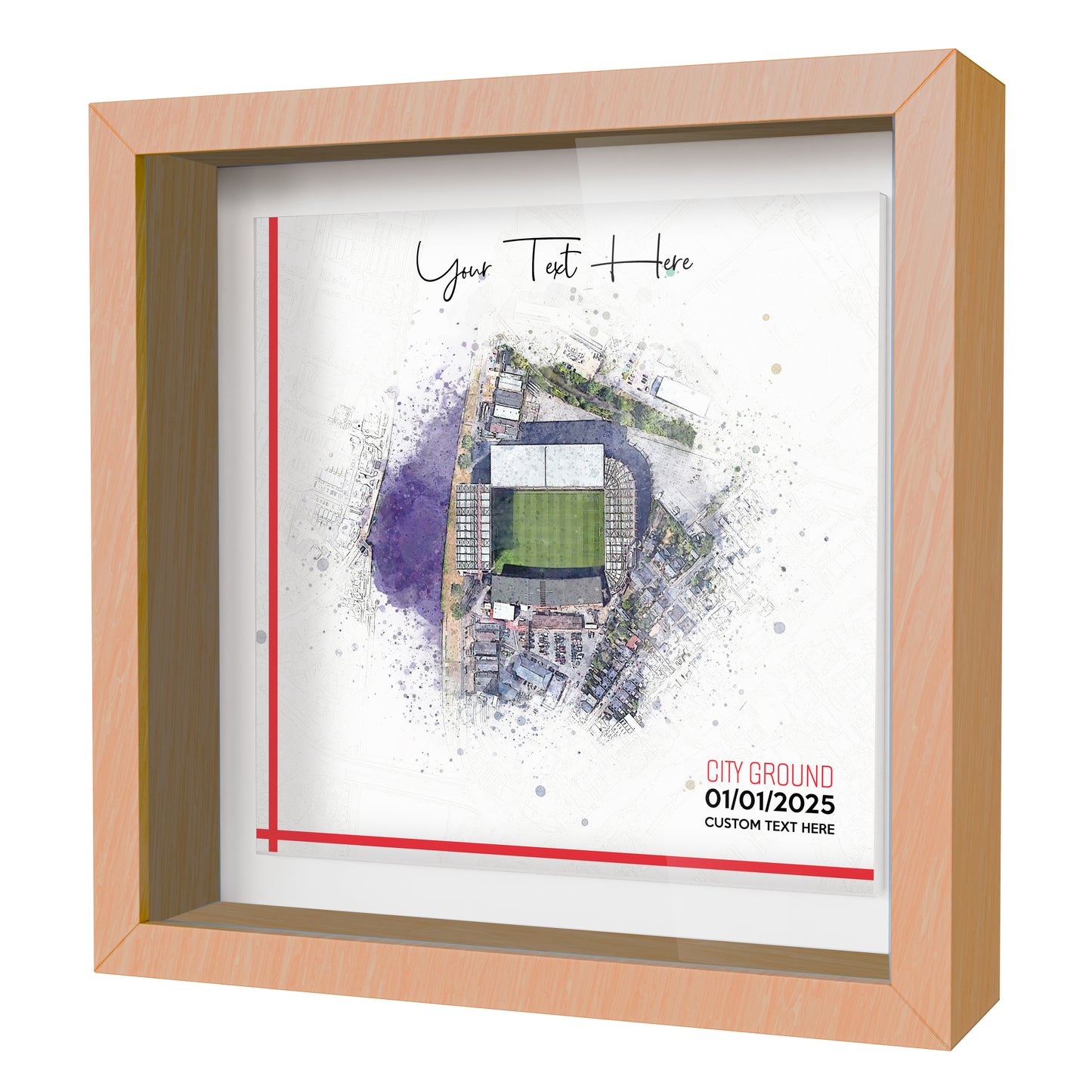 Framed Ceramic Tile Art: Personalised Football Stadium Art Print, Custom Aerial Map - ANY STADIUM Worldwide, Bespoke Text, Football Gift Keepsake