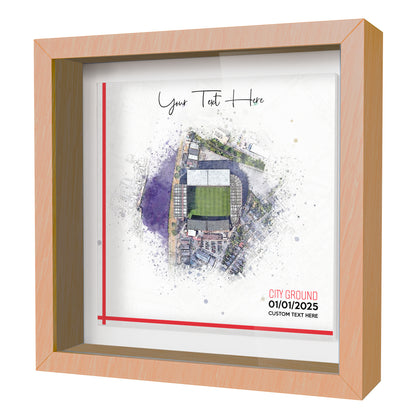 Framed Ceramic Tile Art: Personalised Football Stadium Art Print, Custom Aerial Map - ANY STADIUM Worldwide, Bespoke Text, Football Gift Keepsake