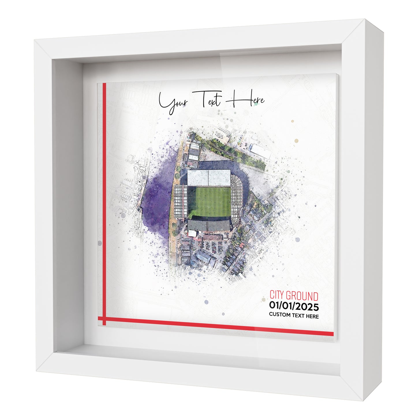 Framed Ceramic Tile Art: Personalised Football Stadium Art Print, Custom Aerial Map - ANY STADIUM Worldwide, Bespoke Text, Football Gift Keepsake