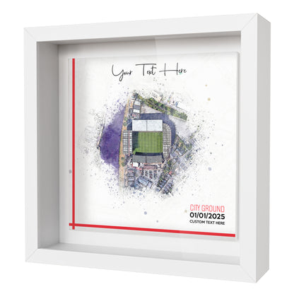 Framed Ceramic Tile Art: Personalised Football Stadium Art Print, Custom Aerial Map - ANY STADIUM Worldwide, Bespoke Text, Football Gift Keepsake