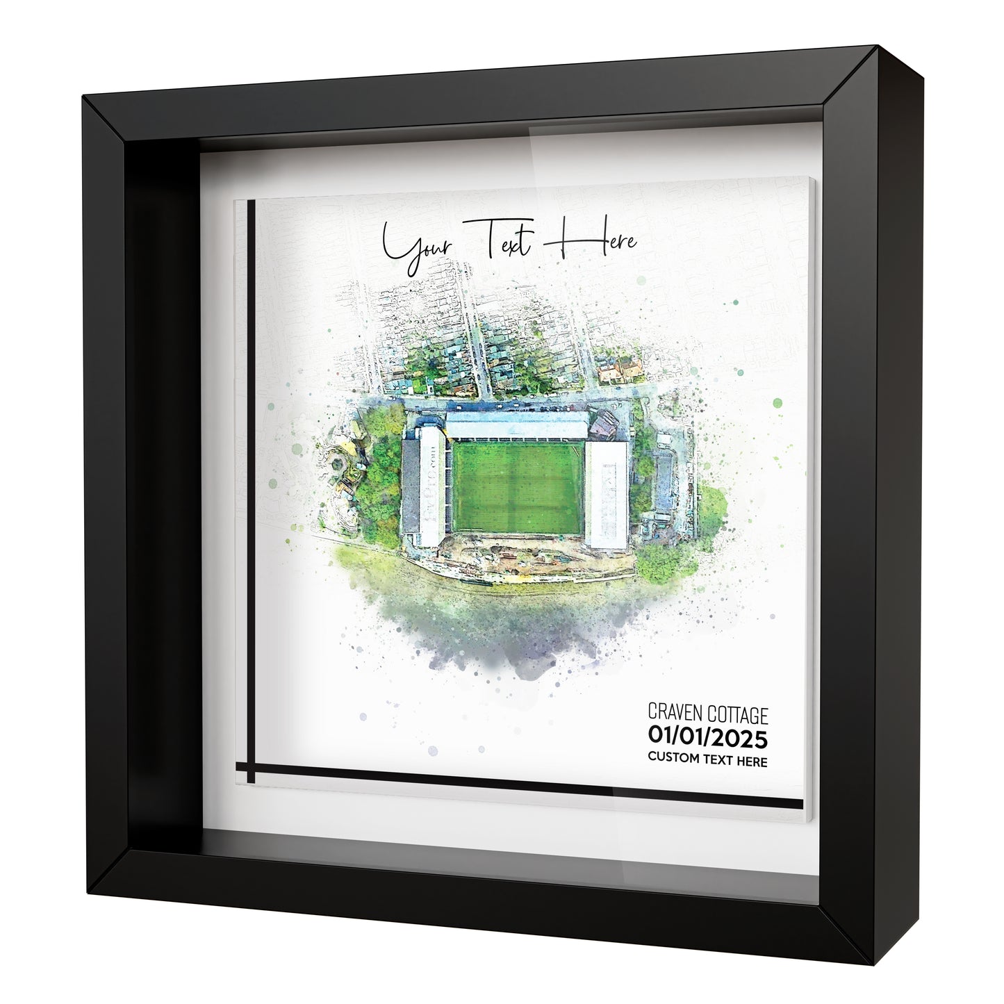 Framed Ceramic Tile Art: Personalised Football Stadium Art Print, Custom Aerial Map - ANY STADIUM Worldwide, Bespoke Text, Football Gift Keepsake