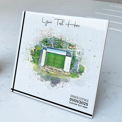 Personalised Football Stadium Aerial Watercolour Style Artwork on Mounted Ceramic Tile