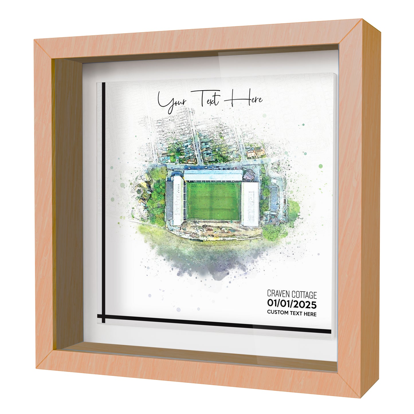 Framed Ceramic Tile Art: Personalised Football Stadium Art Print, Custom Aerial Map - ANY STADIUM Worldwide, Bespoke Text, Football Gift Keepsake