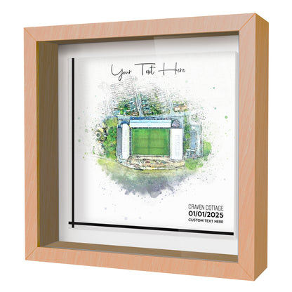 Framed Ceramic Tile Art: Personalised Football Stadium Art Print, Custom Aerial Map - ANY STADIUM Worldwide, Bespoke Text, Football Gift Keepsake