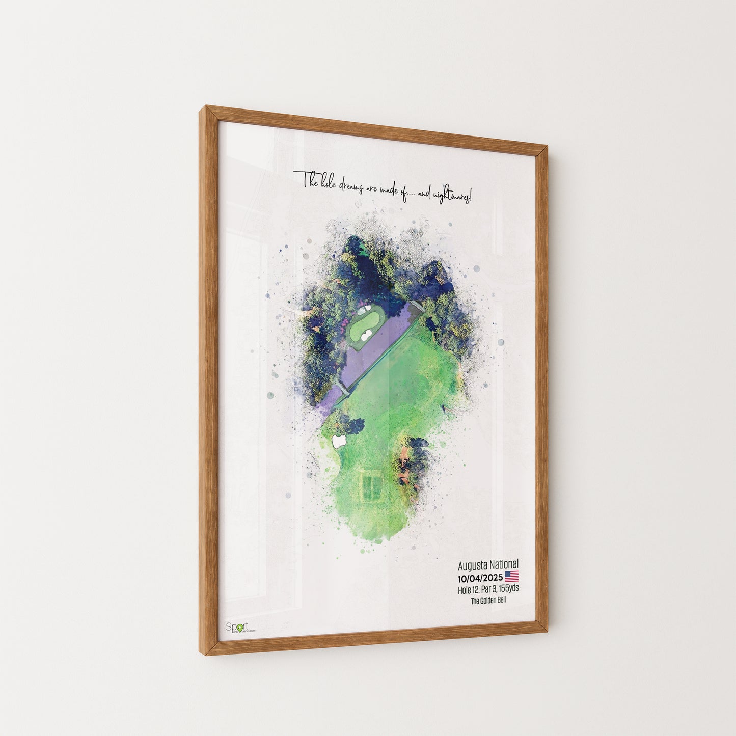 Personalised Golf Art Print, Custom Aerial Golf Course Map Layout - ANY HOLE Worldwide, Bespoke Text, Hole in One Gift Keepsake, Men Women, Father's Day, Birthday, Retirement