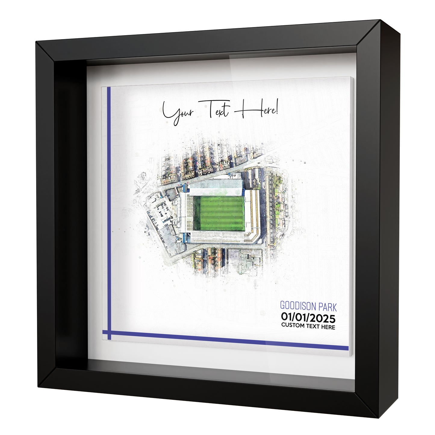 Framed Ceramic Tile Art: Personalised Football Stadium Art Print, Custom Aerial Map - ANY STADIUM Worldwide, Bespoke Text, Football Gift Keepsake