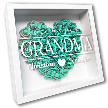Personalised Framed Flower Floral Heart Grandmother Nanny Grandma Custom Birthday Keepsake Unique Gift Heart Flower Roses Shadow Box Frame