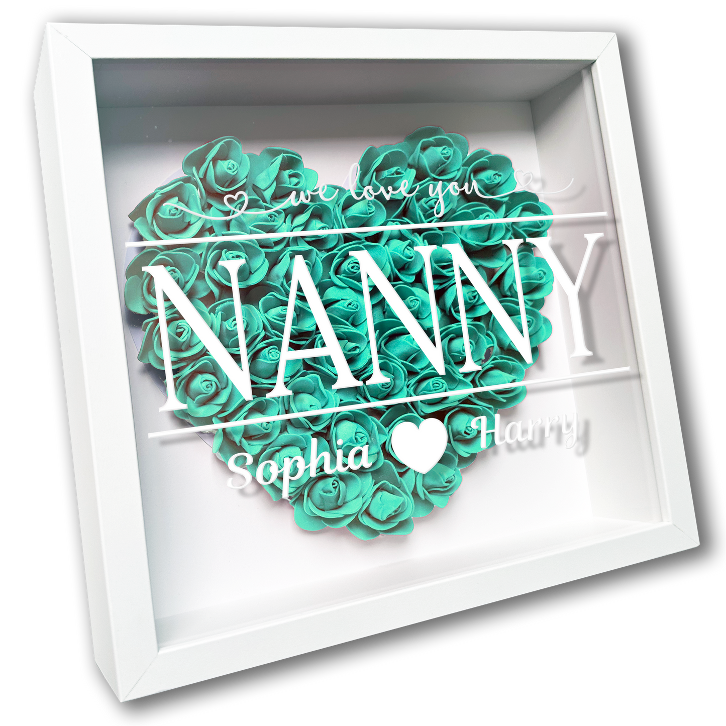 Personalised Framed Flower Floral Heart Grandmother Nanny Grandma Custom Birthday Keepsake Unique Gift Heart Flower Roses Shadow Box Frame
