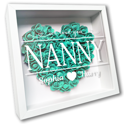 Personalised Framed Flower Floral Heart Grandmother Nanny Grandma Custom Birthday Keepsake Unique Gift Heart Flower Roses Shadow Box Frame