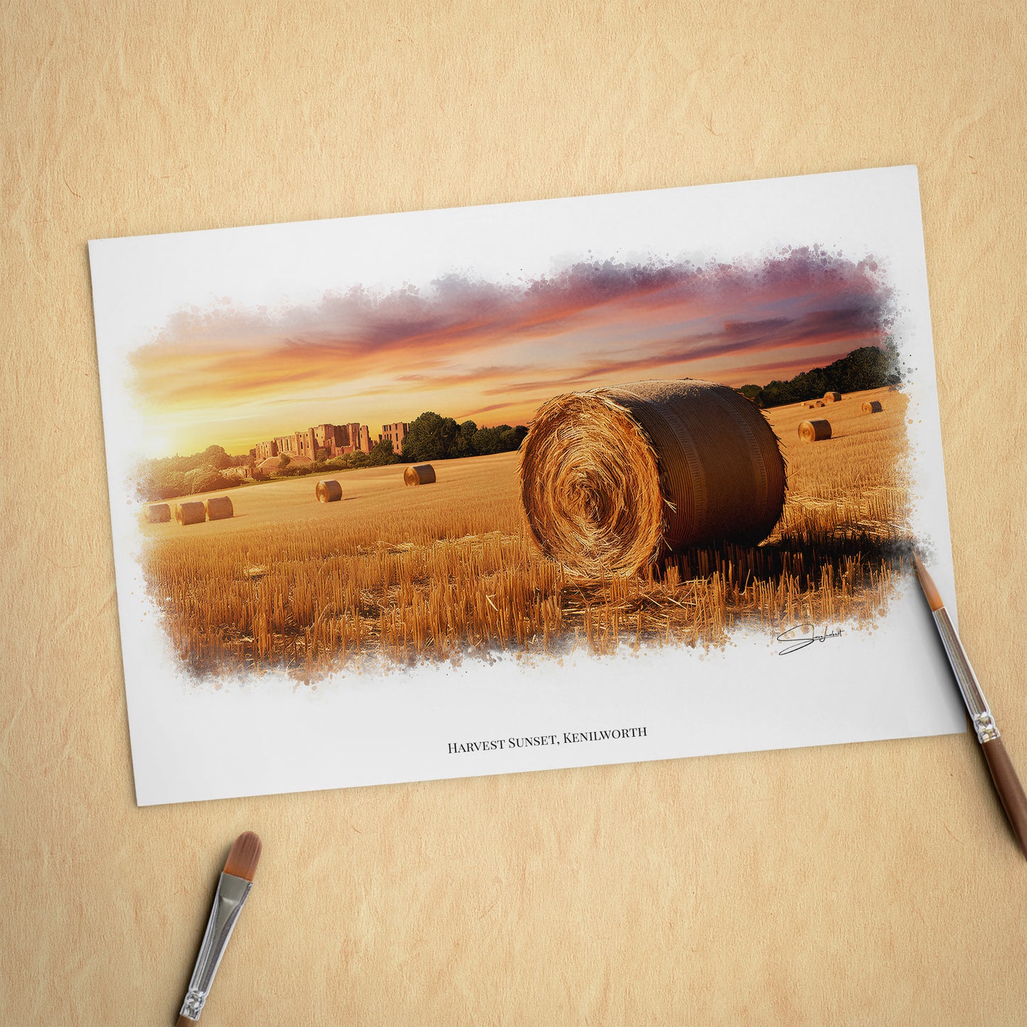 Kenilworth, Warwickshire Local Landmark Print - Kenilworth Harvest by Simon Lambert. Framed or Unframed Print Various Sizes