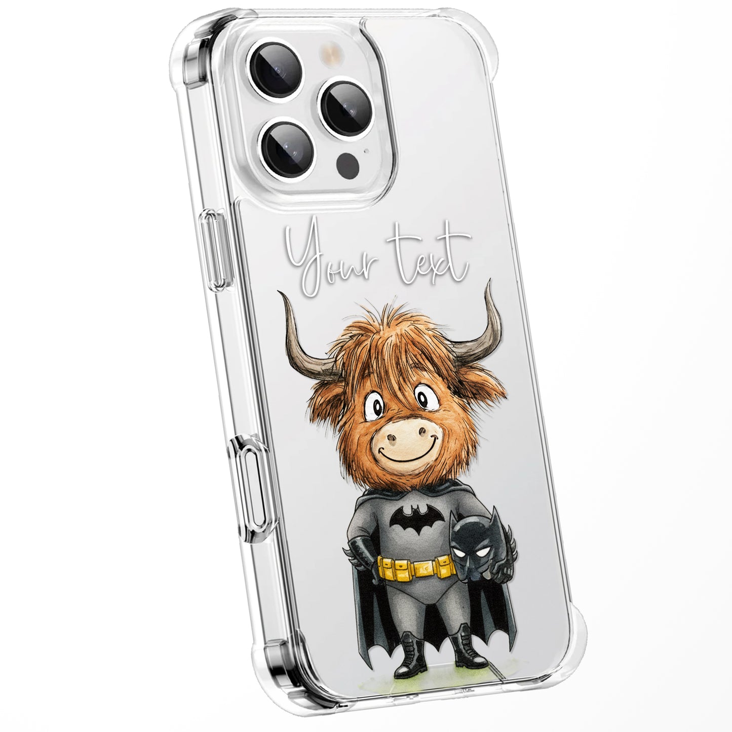 Custom Highland Cow Watercolour Phone Case | Cute Cartoon Animal Art Clear Protective Cover | iPhone 16 15 14 13