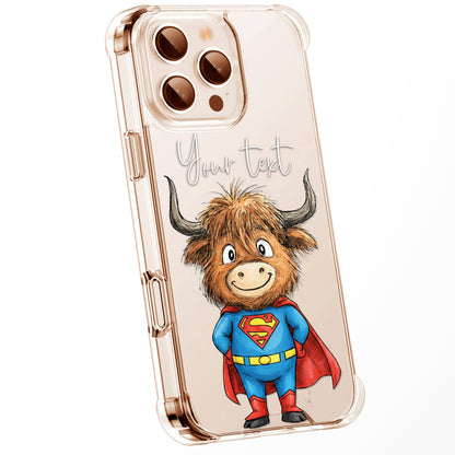 Custom Highland Cow Watercolour Phone Case | Cute Cartoon Animal Art Clear Protective Cover | iPhone 16 15 14 13