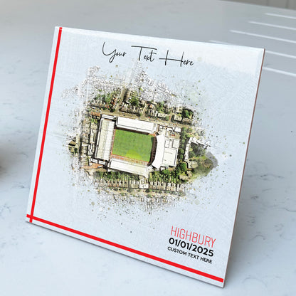Personalised Football Stadium Aerial Watercolour Style Artwork on Mounted Ceramic Tile