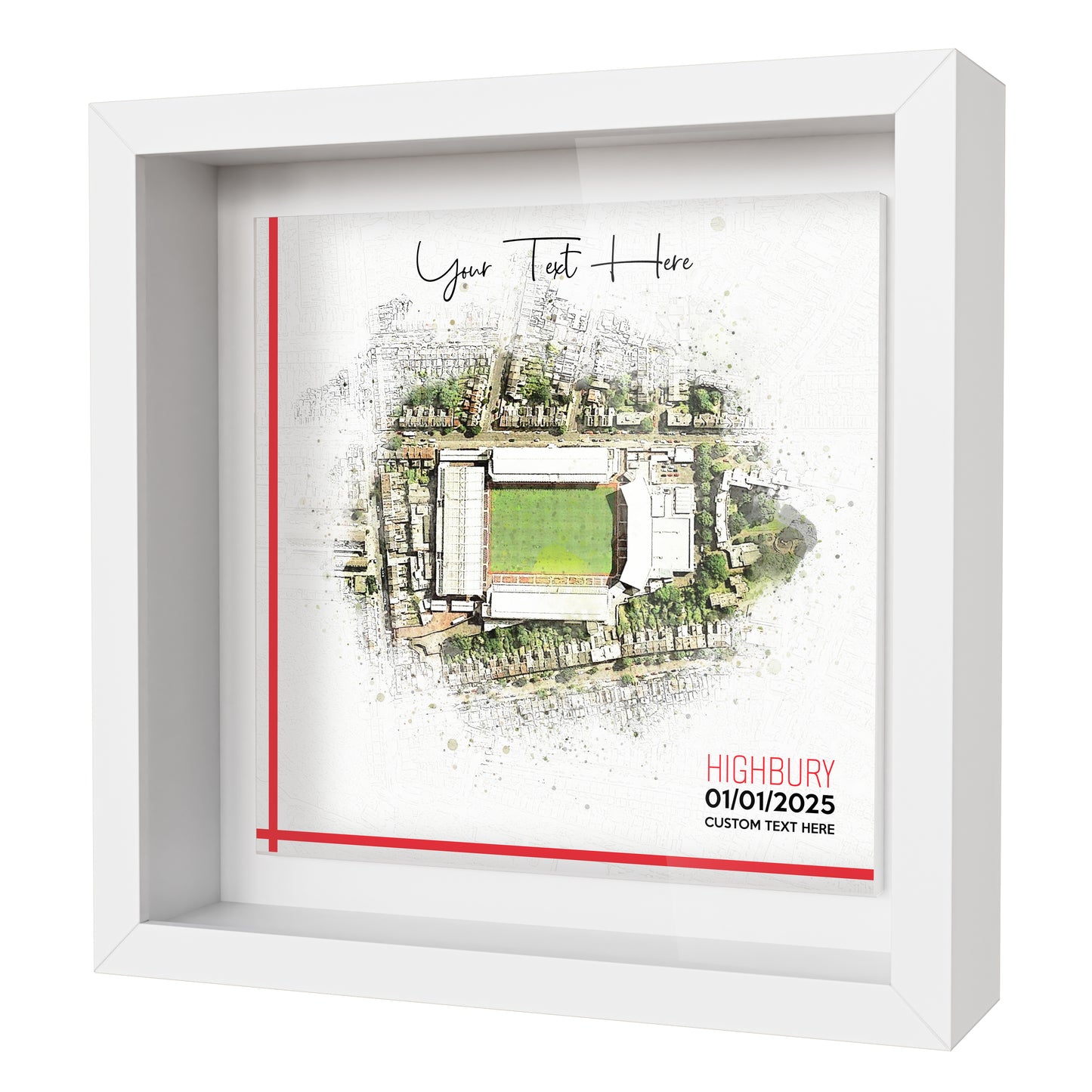 Framed Ceramic Tile Art: Personalised Football Stadium Art Print, Custom Aerial Map - ANY STADIUM Worldwide, Bespoke Text, Football Gift Keepsake
