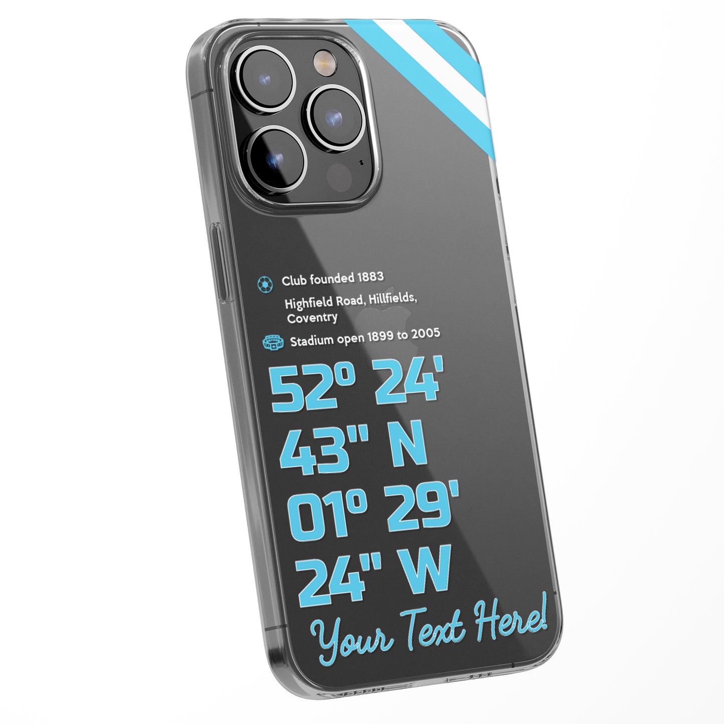 Personalised Phone Case Cover Football Team Stadium Coordinates Map Customised for iPhone 16 15 14 13 12 11 Range