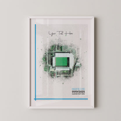 Coventry, 'Highfield Road' Football Stadium Poster Artwork, Personalised Watercolour Art Print, Custom Aerial Layout - Framing options available ANY STADIUM Worldwide.