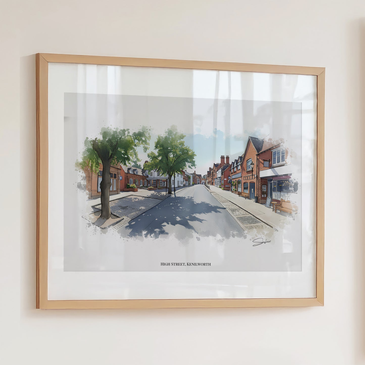 Kenilworth, Warwickshire Local Landmark Print - Kenilworth High Street by Simon Lambert. Framed or Unframed Print Various Sizes