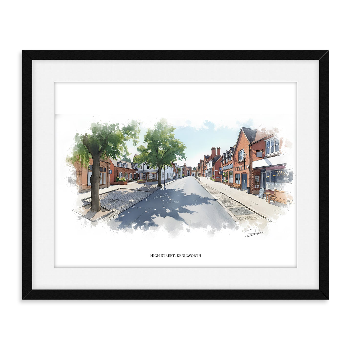 Kenilworth, Warwickshire Local Landmark Print - Kenilworth High Street by Simon Lambert. Framed or Unframed Print Various Sizes
