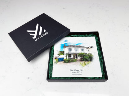 Estate Agency Branded Personalised New Home / House Watercolour Style Artwork on Mounted Ceramic Tile