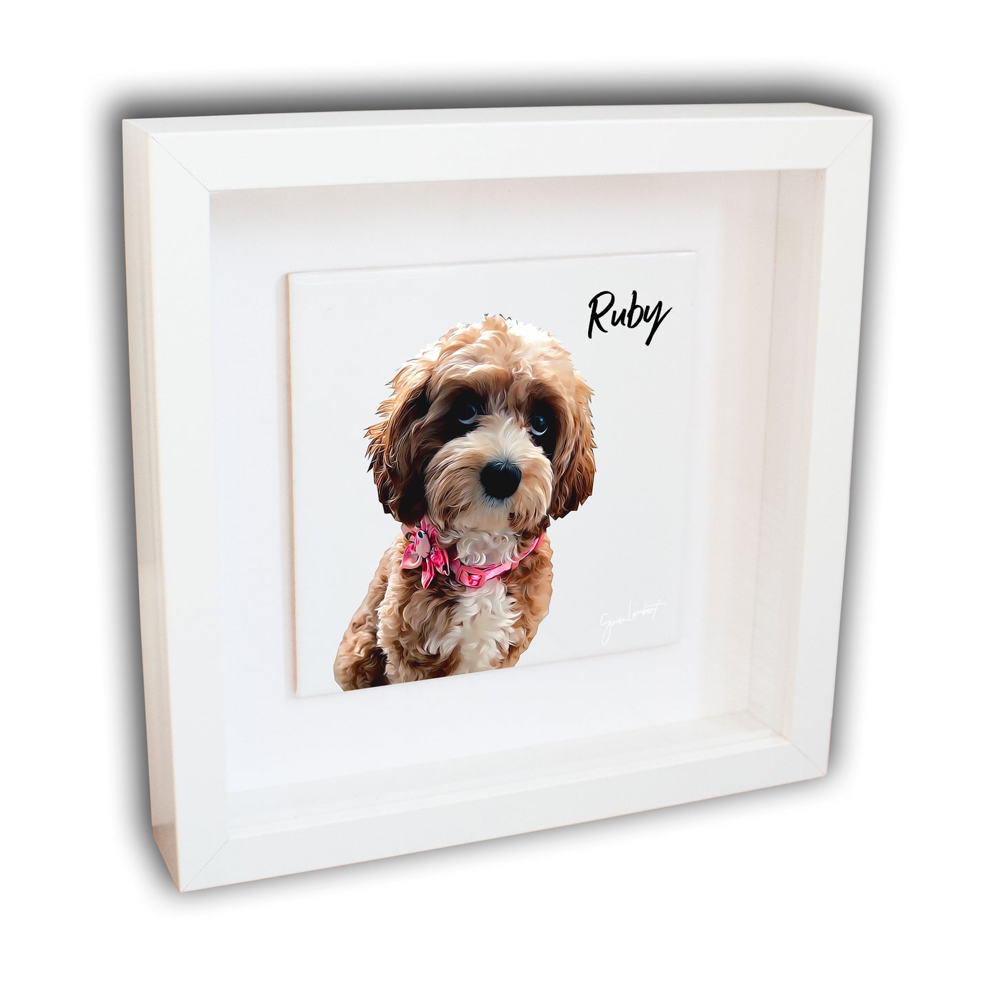 Personalised Pet Dog Cat Brush Portrait Custom Photo Print on Ceramic Tile in Box Frame Gift