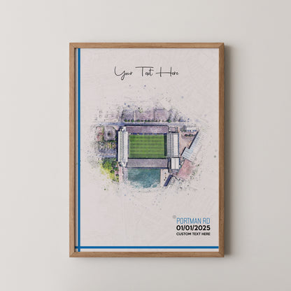 Ipswich, 'Portman Road' Football Stadium Poster Artwork, Personalised Watercolour Art Print, Custom Aerial Layout - Framing options available ANY STADIUM Worldwide.