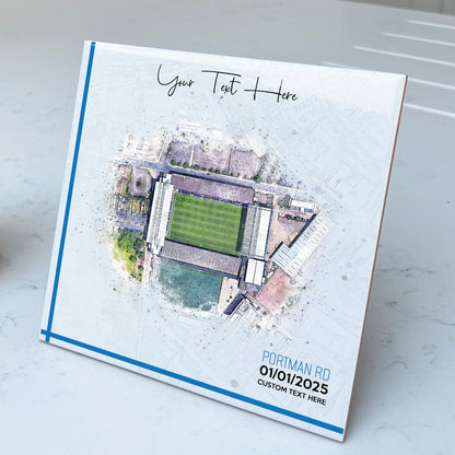 Personalised Football Stadium Aerial Watercolour Style Artwork on Mounted Ceramic Tile