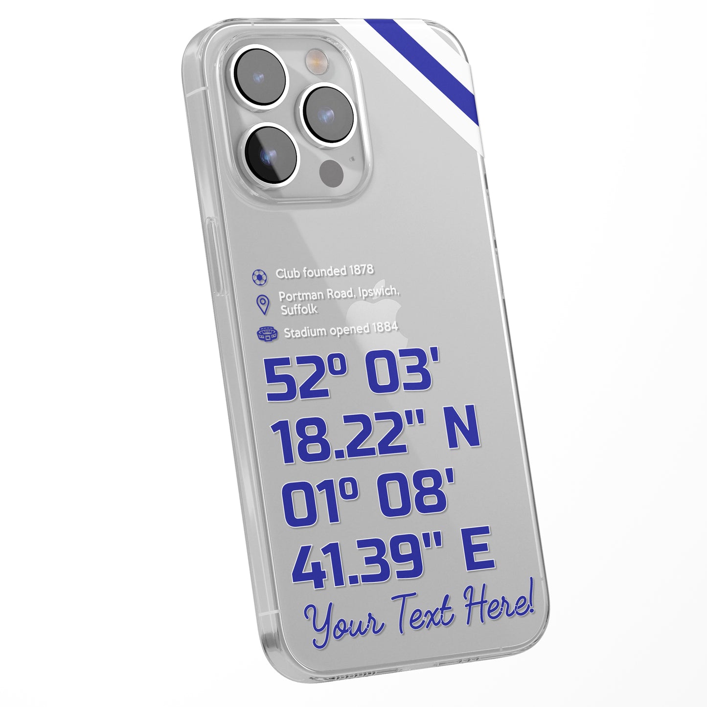 Personalised Phone Case Cover Football Team Stadium Coordinates Map Customised for iPhone 16 15 14 13 12 11 Range