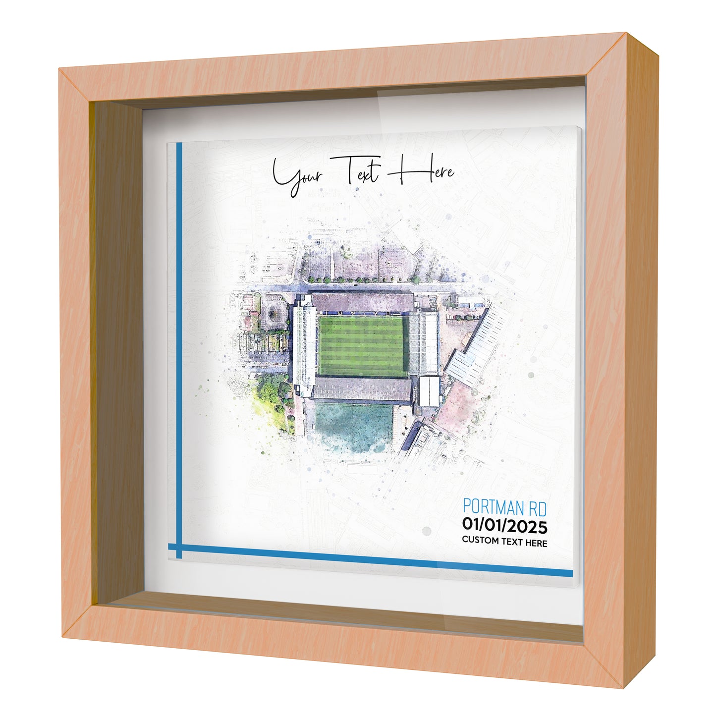 Framed Ceramic Tile Art: Personalised Football Stadium Art Print, Custom Aerial Map - ANY STADIUM Worldwide, Bespoke Text, Football Gift Keepsake