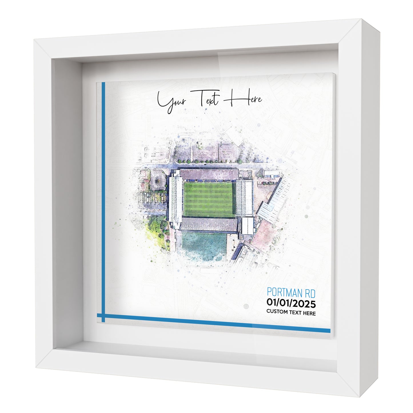 Framed Ceramic Tile Art: Personalised Football Stadium Art Print, Custom Aerial Map - ANY STADIUM Worldwide, Bespoke Text, Football Gift Keepsake