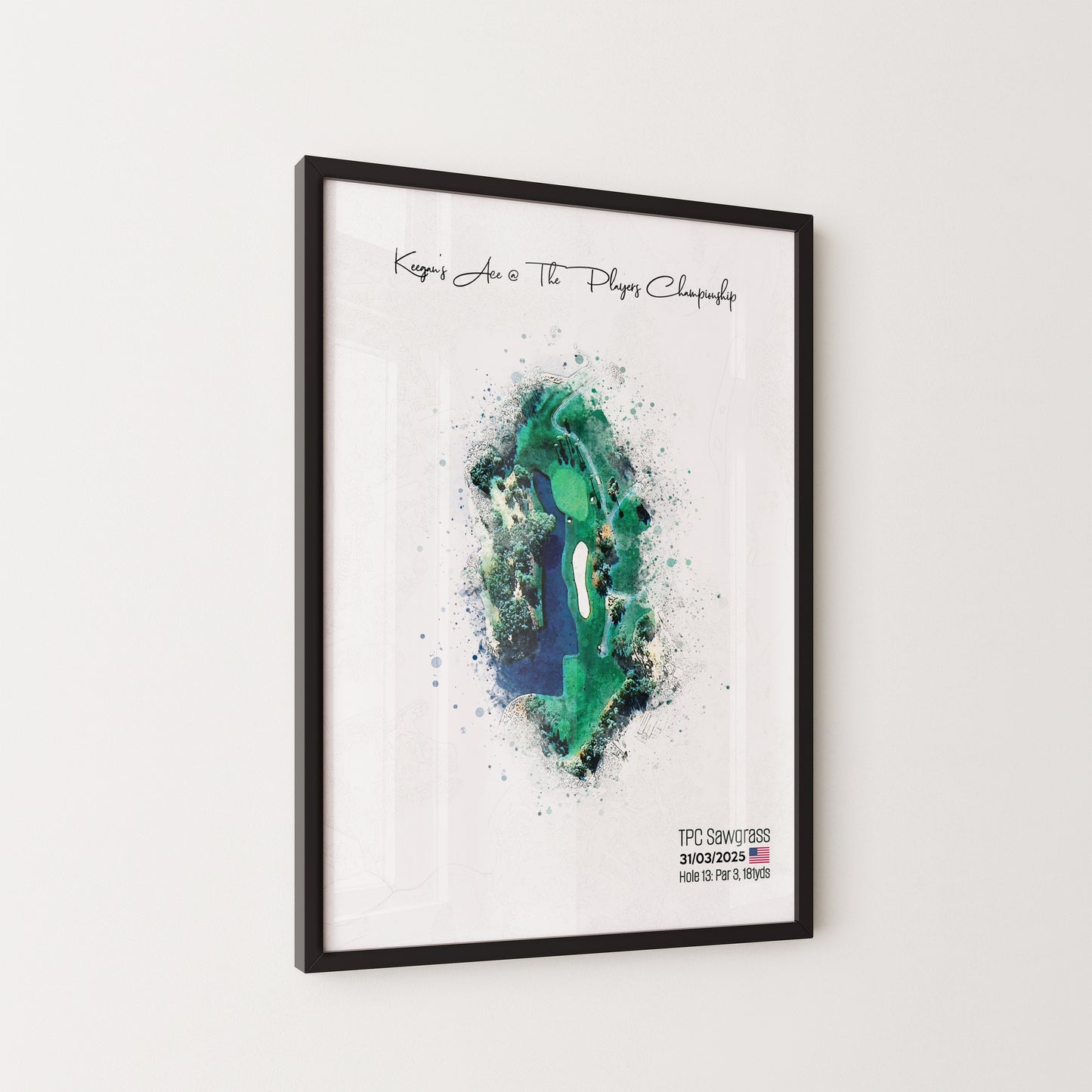 Personalised Golf Art Print, Custom Aerial Golf Course Map Layout - ANY HOLE Worldwide, Bespoke Text, Hole in One Gift Keepsake, Men Women, Father's Day, Birthday, Retirement