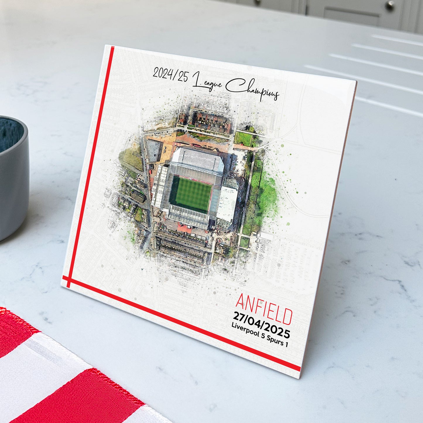 Personalised Football Stadium Aerial Watercolour Style Artwork on Mounted Ceramic Tile
