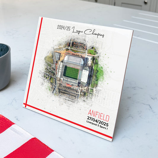 Personalised Football Stadium Aerial Watercolour Style Artwork on Mounted Ceramic Tile