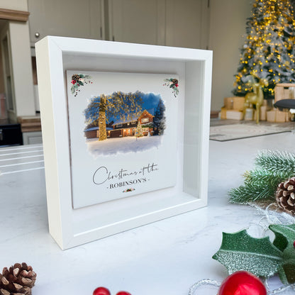 Custom Christmas Home/House Watercolour Scene Personalised Welcome Artwork. Framed or Unframed Print Various Sizes