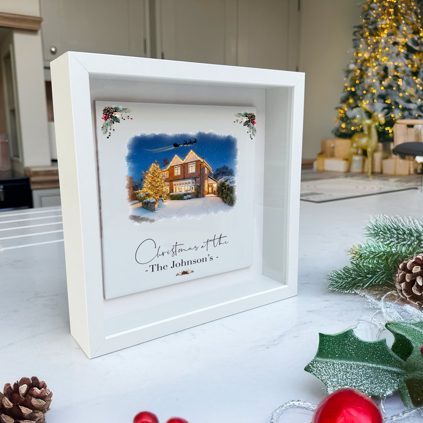 Custom Christmas Home/House Watercolour Scene Personalised Welcome Artwork. Framed or Unframed Print Various Sizes