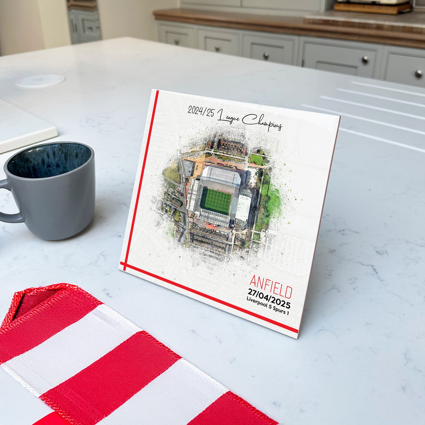 Personalised Football Stadium Aerial Watercolour Style Artwork on Mounted Ceramic Tile