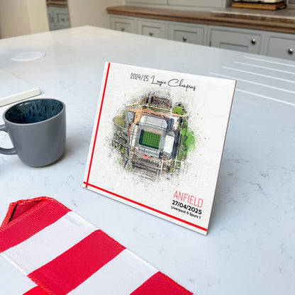 Personalised Football Stadium Aerial Watercolour Style Artwork on Mounted Ceramic Tile