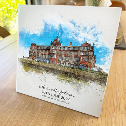 Personalised Wedding Venue / Anniversary Watercolour Style Artwork on Mounted Ceramic Tile