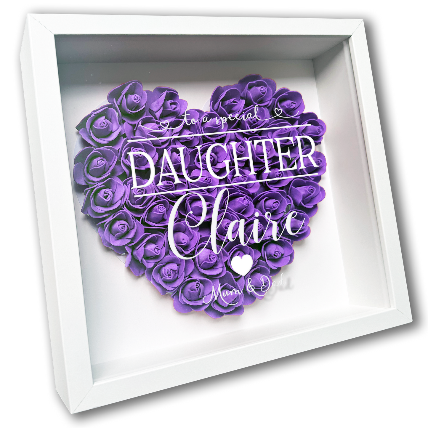 Personalised Framed Flower Floral Heart Daughter Friend Custom Birthday Keepsake Unique Gift for Girls Sister Shadow Box Frame