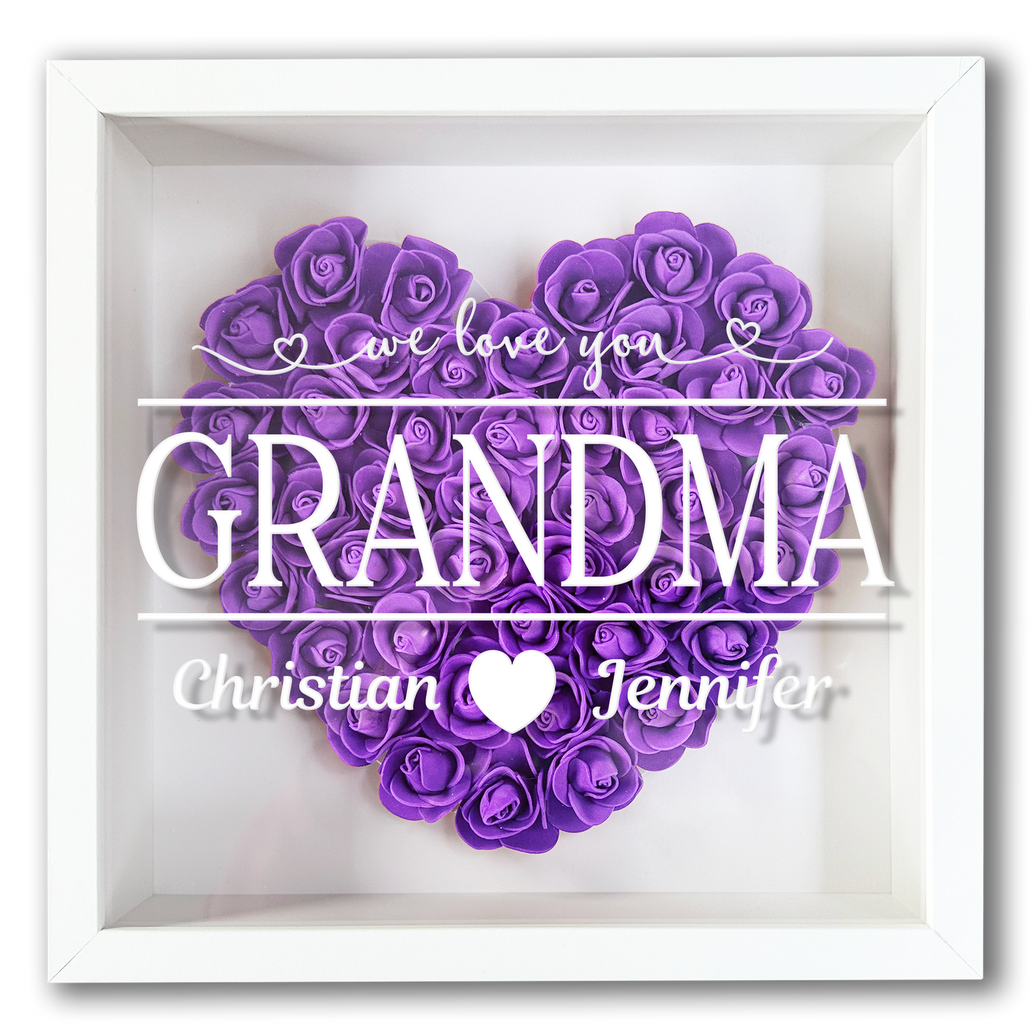 Personalised Framed Flower Floral Heart Grandmother Nanny Grandma Custom Birthday Keepsake Unique Gift Heart Flower Roses Shadow Box Frame