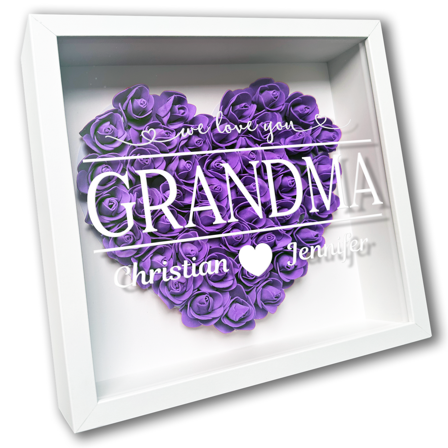 Personalised Framed Flower Floral Heart Grandmother Nanny Grandma Custom Birthday Keepsake Unique Gift Heart Flower Roses Shadow Box Frame